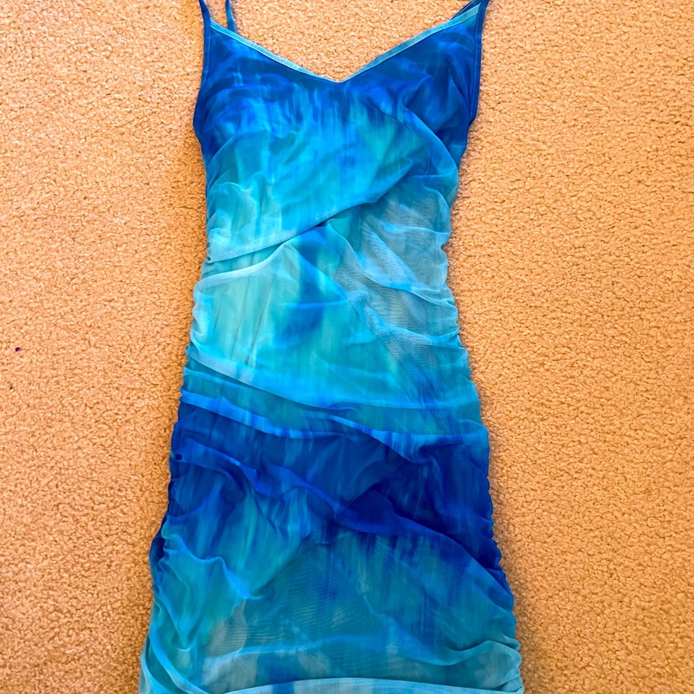Tiger Mist Blue Ruched Dress